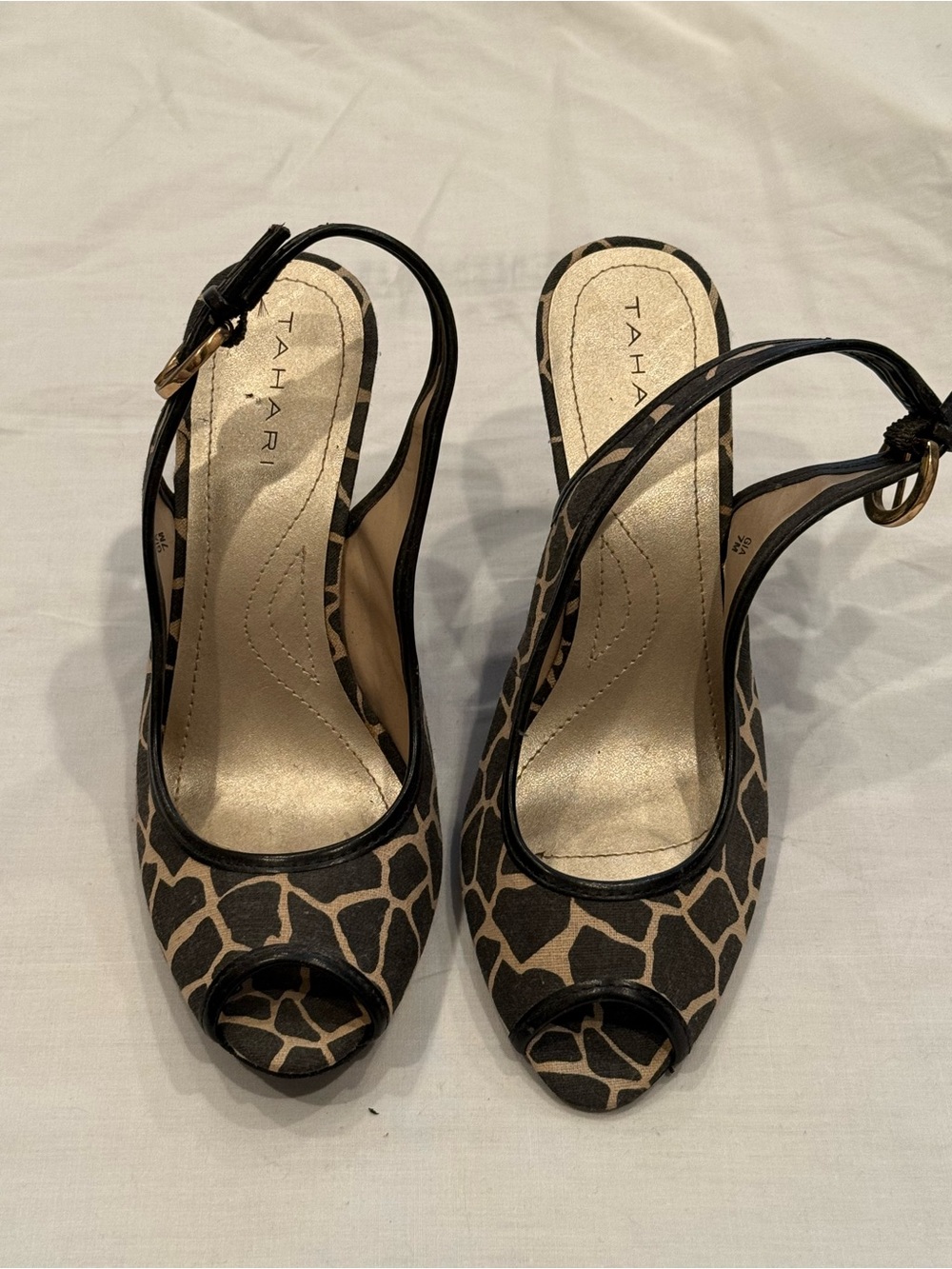 Tahari Giraffe-Print Slingback Peep-Toe Platform Heels